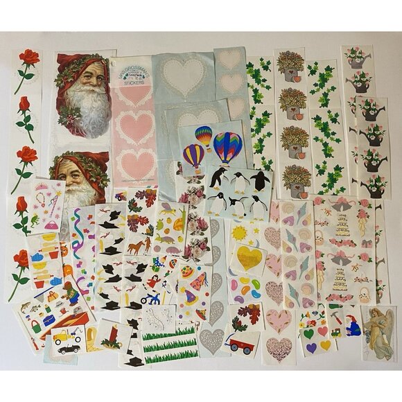 Vintage Mrs. Grossman's Stickers Big Lot Santa Hearts Flowers Pearl Gardening - Picture 1 of 11